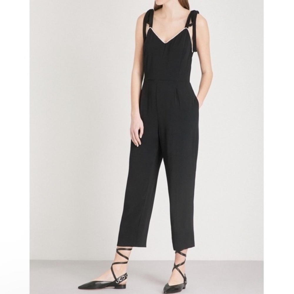 Sandro black faux pearl-trimmed crepe jumpsuit
